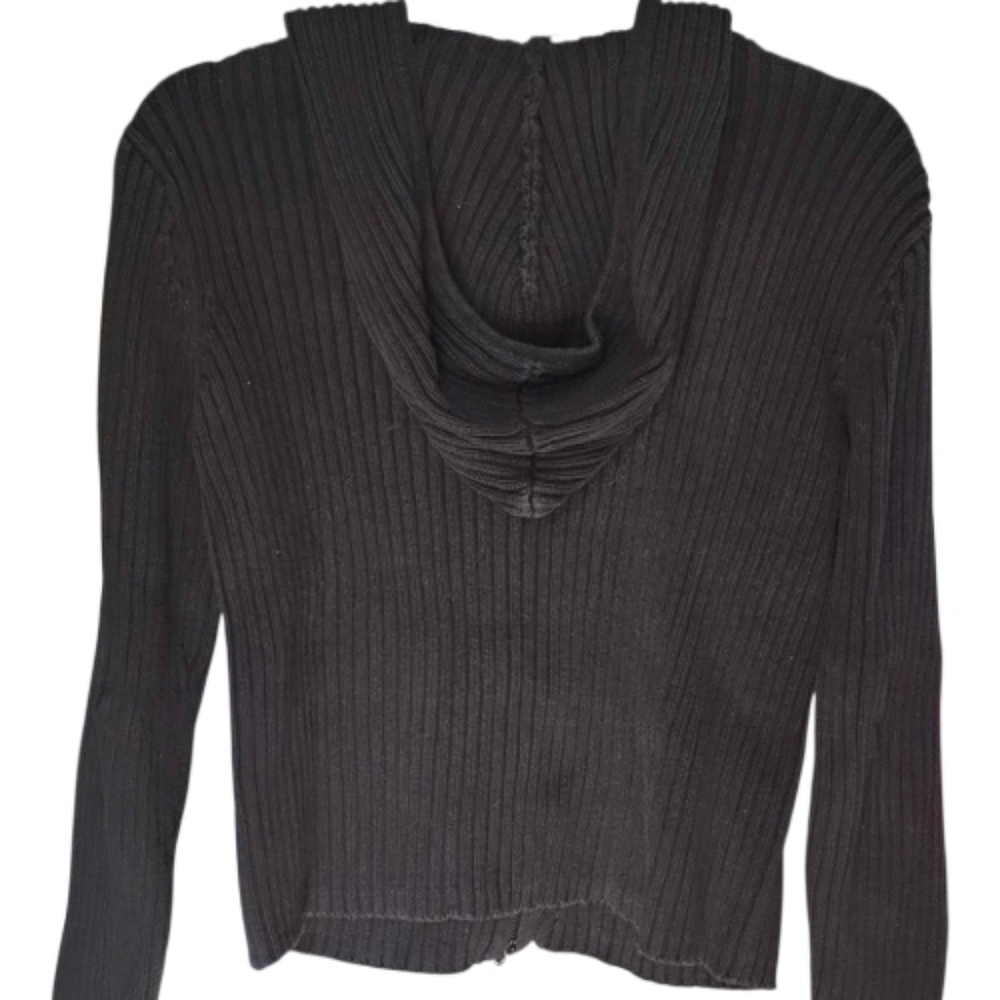 Black Ribbed Zip-Up Hoodie - Picture 2 of 4